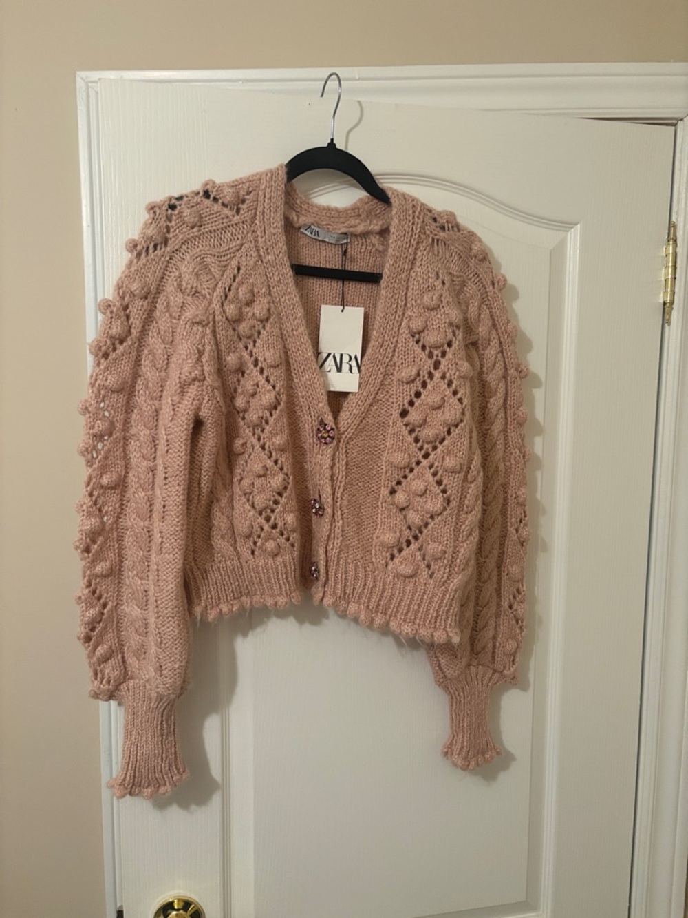 ZARA Blush Pink Cable & Bobble Knit Cardigan